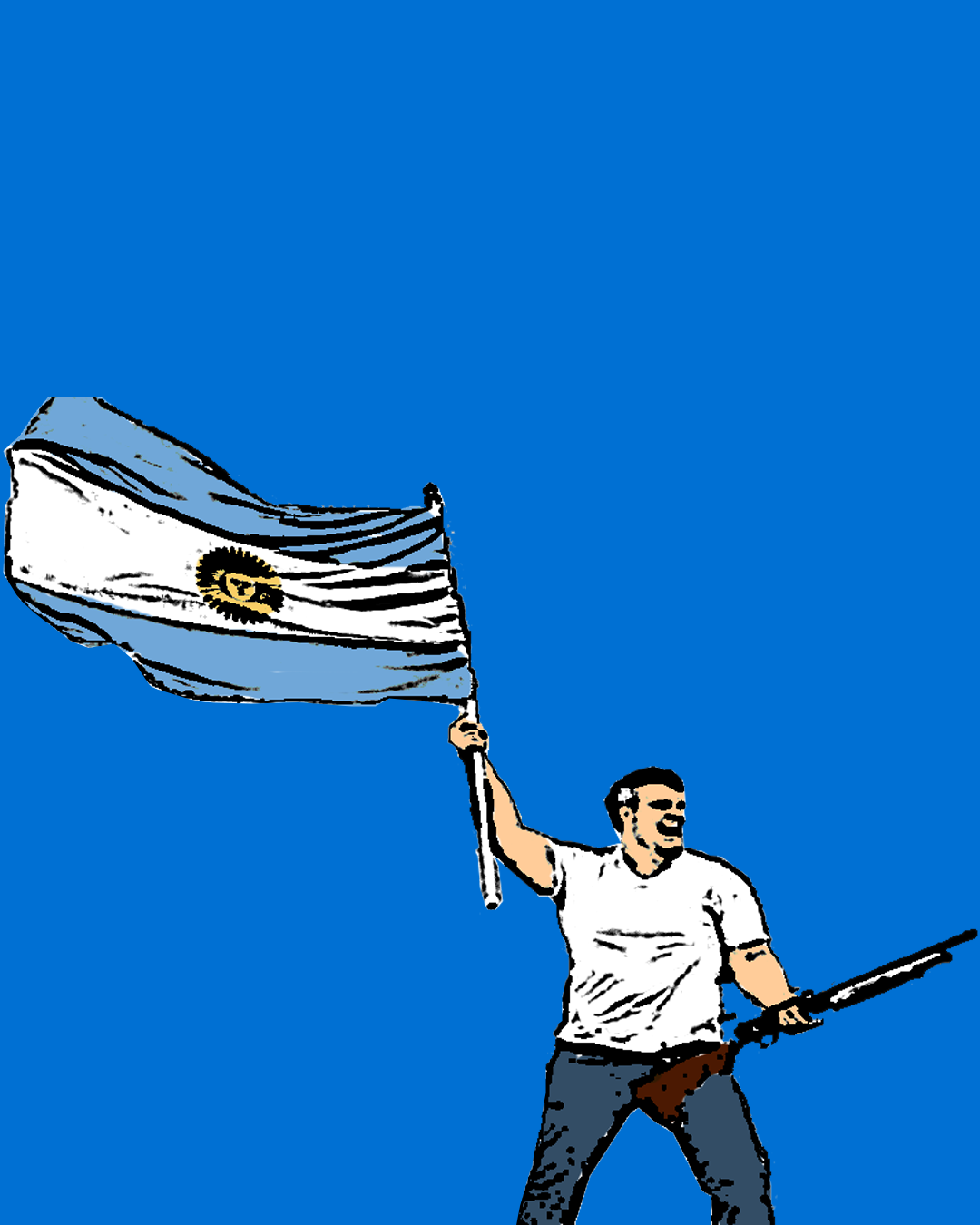 dibujo de un hombre con bandera y escopeta